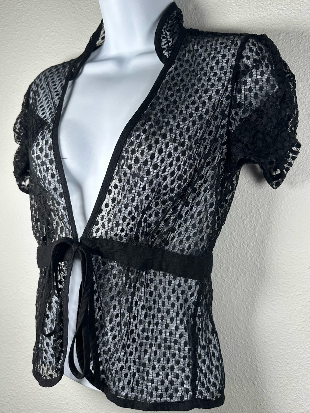 Forever 21 Black Mesh Sheer Tie Front Top Size Medium